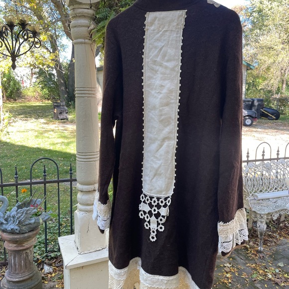 Handmade artsy boho sweater coat and embroidered cottagecore farm topper - Picture 5 of 11